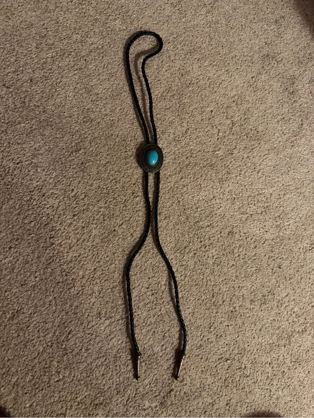 Western Turquoise Bolo Tie with Braided Black Cord